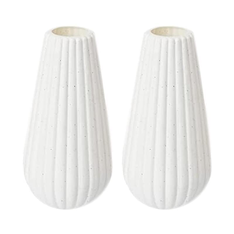 bvslf Decorative Flower Vase for Home Decor Center Table Bedroom Living Room & Office Decoration, Flower Holder, Flower Vase for Home Office Decor Set of 2, White Plastic Vase - Image 1
