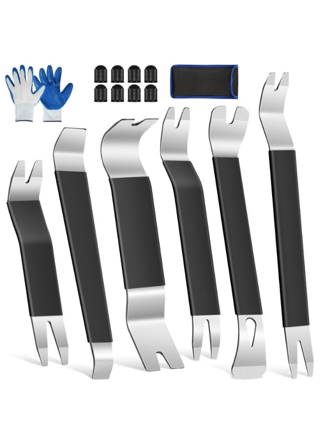 Generic 6PCS Metal Trim Removal Tool Automotive Tools Car Pry Tool Kit Auto Removal Set for Panel Door Window Tools Kit with Storage Bag Gloves  - Image 1