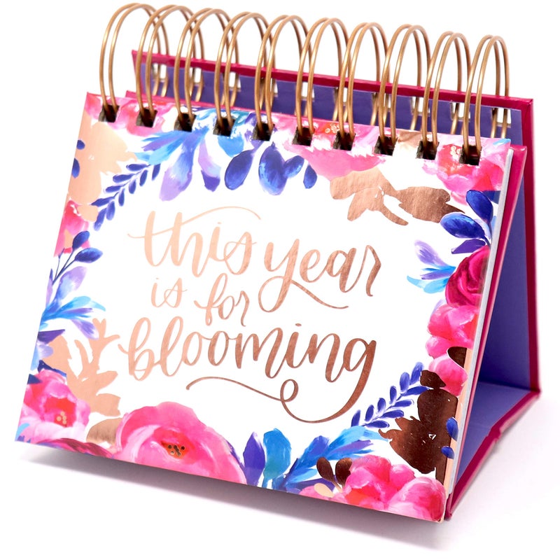 bloom daily planners Undated Perpetual Desk Easel with Motivational Quotes - Inspirational Standing Flip Calendar for Women - Page A Day (5.25" x 5.5") - Hand-Lettered - Image 1