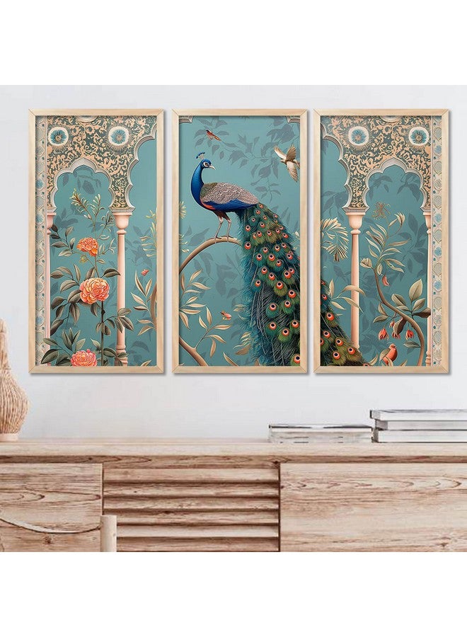 walllane Traditional Indian Art Pichwai Wall Hanging Paintings | Painting for wall Decoration | Traditional Indian Art Pichwai Wall Décor Paintings Set of 3 (10x19 inch, G) - Image 1