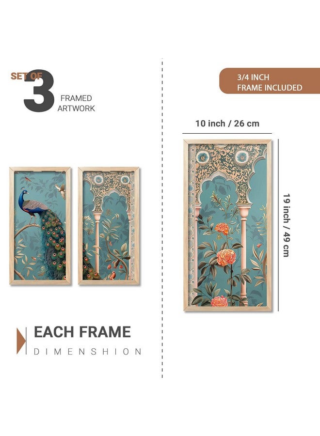walllane Traditional Indian Art Pichwai Wall Hanging Paintings | Painting for wall Decoration | Traditional Indian Art Pichwai Wall Décor Paintings Set of 3 (10x19 inch, G) - Image 2