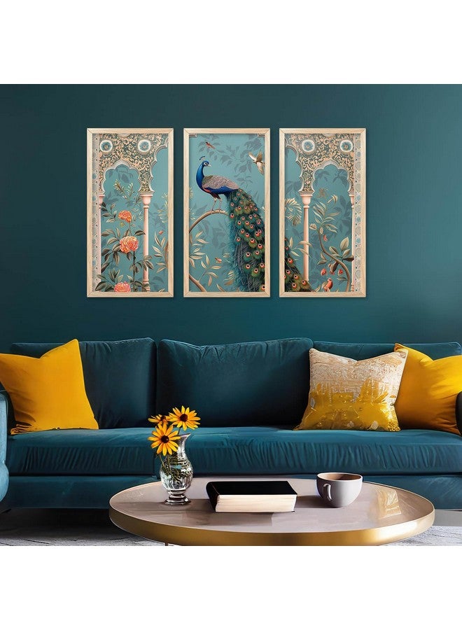 walllane Traditional Indian Art Pichwai Wall Hanging Paintings | Painting for wall Decoration | Traditional Indian Art Pichwai Wall Décor Paintings Set of 3 (10x19 inch, G) - Image 4
