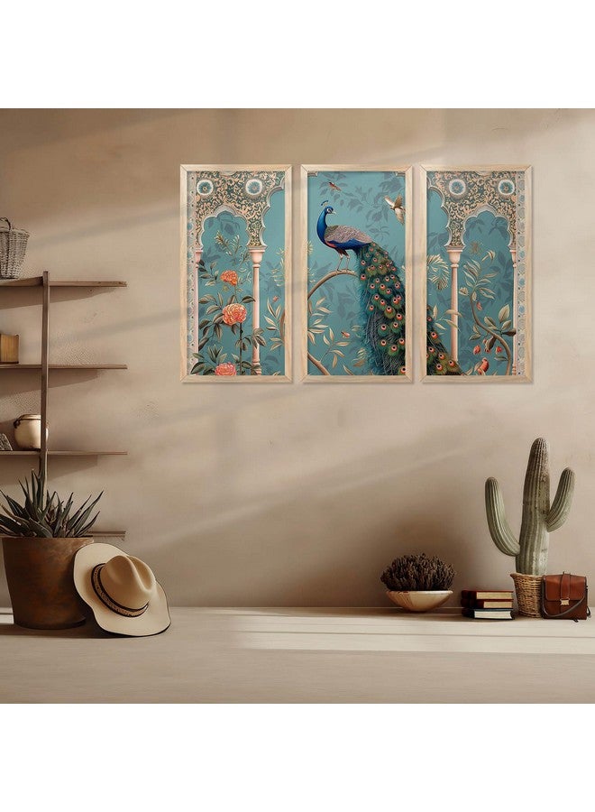 walllane Traditional Indian Art Pichwai Wall Hanging Paintings | Painting for wall Decoration | Traditional Indian Art Pichwai Wall Décor Paintings Set of 3 (10x19 inch, G) - Image 3