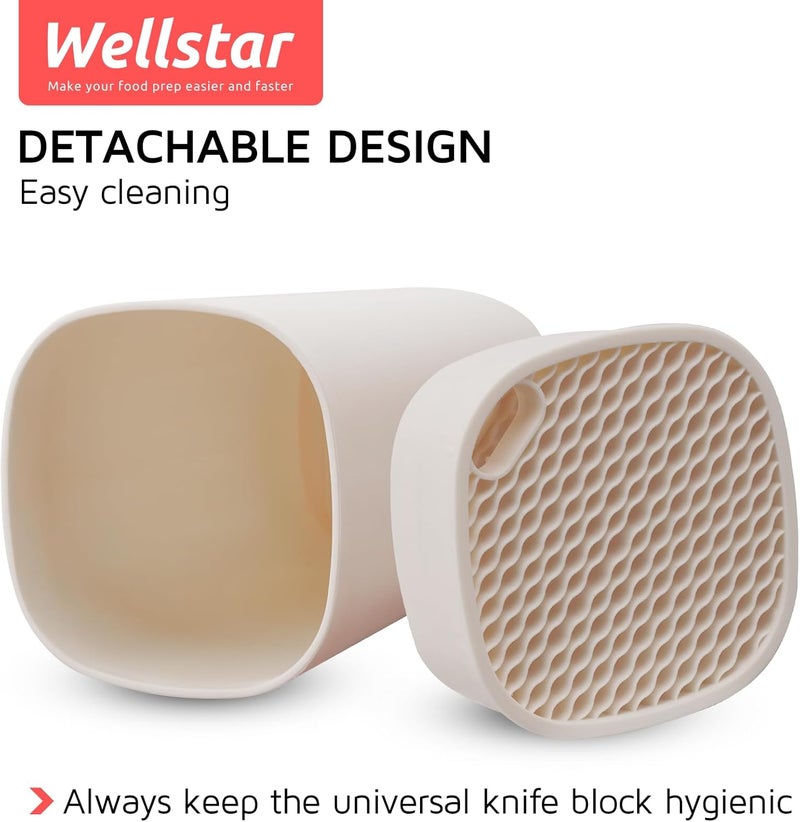 WELLSTAR Universal Knife Block Holder for Kitchen, Knife Stand without Knives, Safe Space Saver Large Volume Stable Knife Storage with Scissors Slot, Detachable for Easy Cleaning – Off-White - Image 2