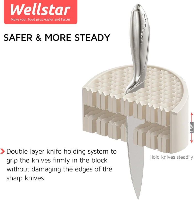 WELLSTAR Universal Knife Block Holder for Kitchen, Knife Stand without Knives, Safe Space Saver Large Volume Stable Knife Storage with Scissors Slot, Detachable for Easy Cleaning – Off-White - Image 5