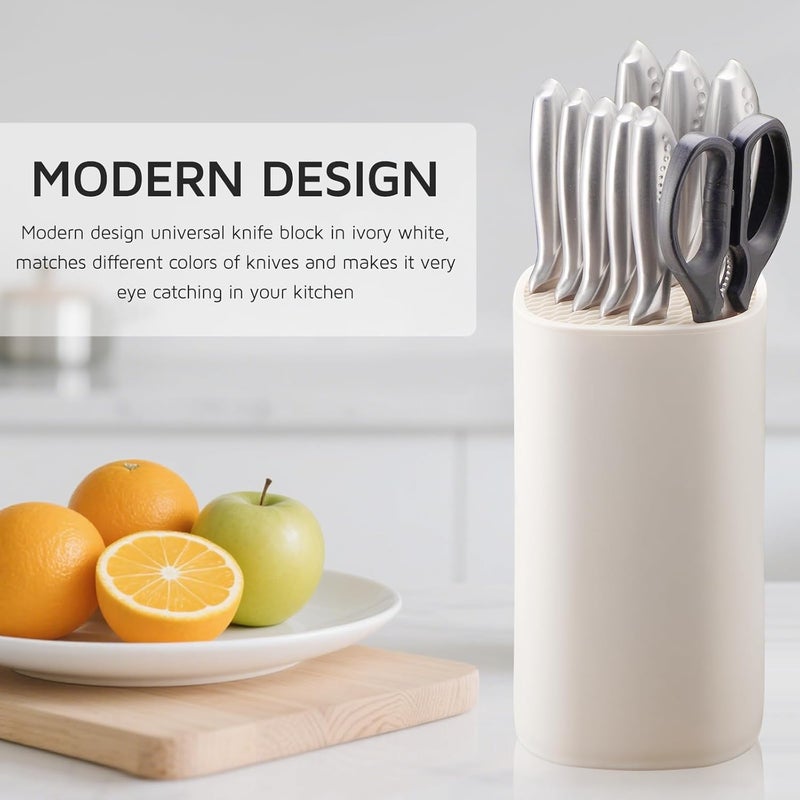 WELLSTAR Universal Knife Block Holder for Kitchen, Knife Stand without Knives, Safe Space Saver Large Volume Stable Knife Storage with Scissors Slot, Detachable for Easy Cleaning – Off-White - Image 3