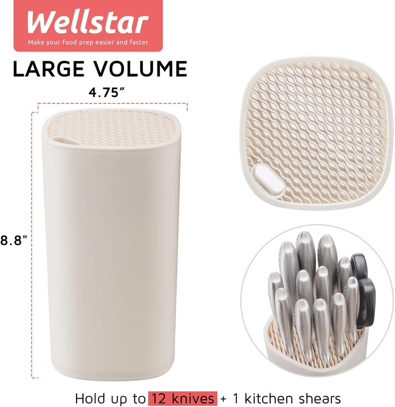 WELLSTAR Universal Knife Block Holder for Kitchen, Knife Stand without Knives, Safe Space Saver Large Volume Stable Knife Storage with Scissors Slot, Detachable for Easy Cleaning – Off-White - Image 1