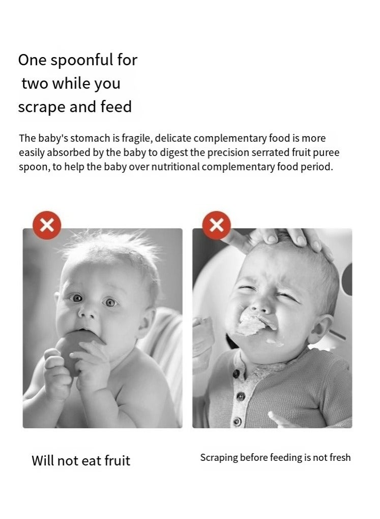 عام ملعقة سيليكون مكشطة فواكه مع مريلة وملعقة هريس فواكه ومغذية طعام وملعقة حلوى وملعقة مكشطة لأعلى وموزع برأسين وملعقة أطفال من الفولاذ المقاوم للصدأ - Image 4