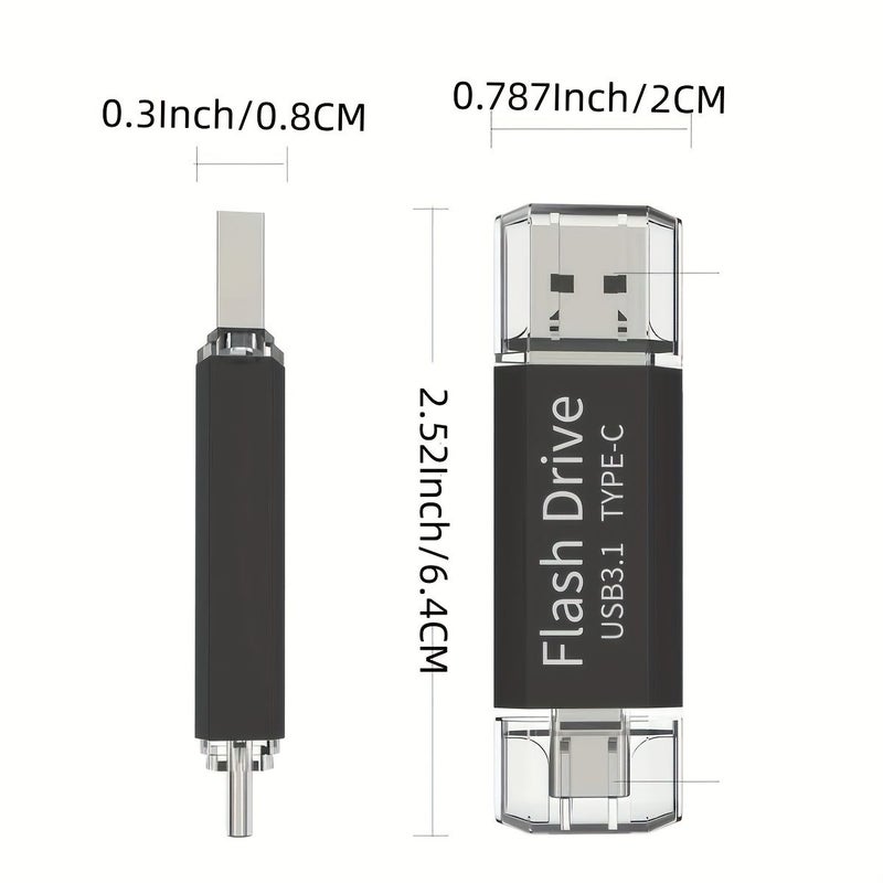 لانستن فلاشة USB C سعة 256 جيجابايت مزدوجة USB 3.1 OTG عالية السرعة لنقل البيانات - Image 1