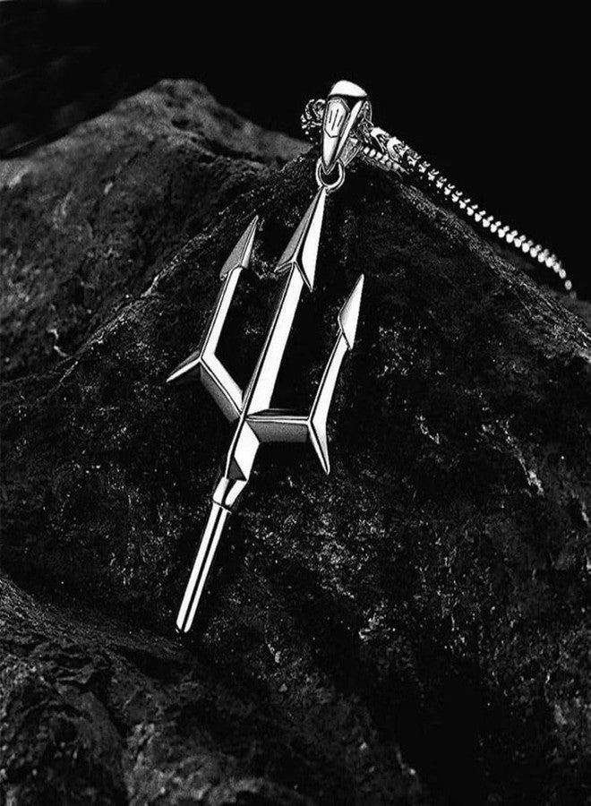 BEAUTIVIA Trishul Pendant Necklace, Stainless Steel For Men Women Unisex - Image 3
