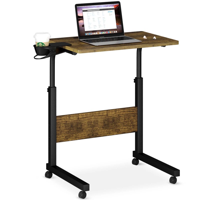 Klvied Standing Desk Adjustable Height Stand Up Desk with Cup Holder Portable and Easy to Move Bedside Table Ideal for Home or Office BlackWalnut