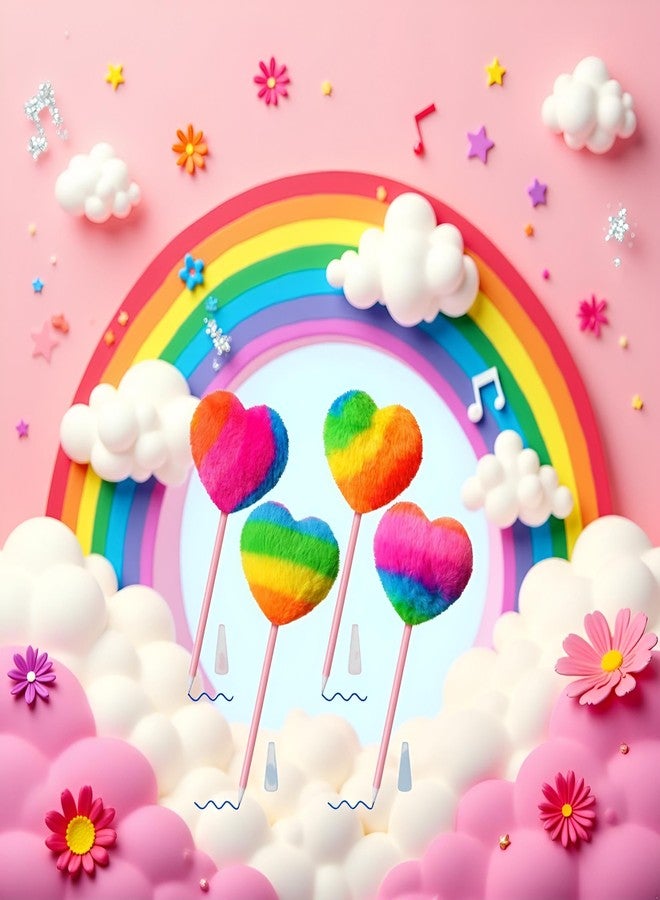 أقلام WLngtv عدد 2، مزينة بكرات بوم بوم بألوان قوس قزح، بتصميم كرة منفوشة على شكل قلب، كرات منفوشة لطيفة على شكل قلب، مناسبة لنمطين من ألوان قوس قزح، أقلام وأحبار بديلة للنساء في المكتب - Image 5