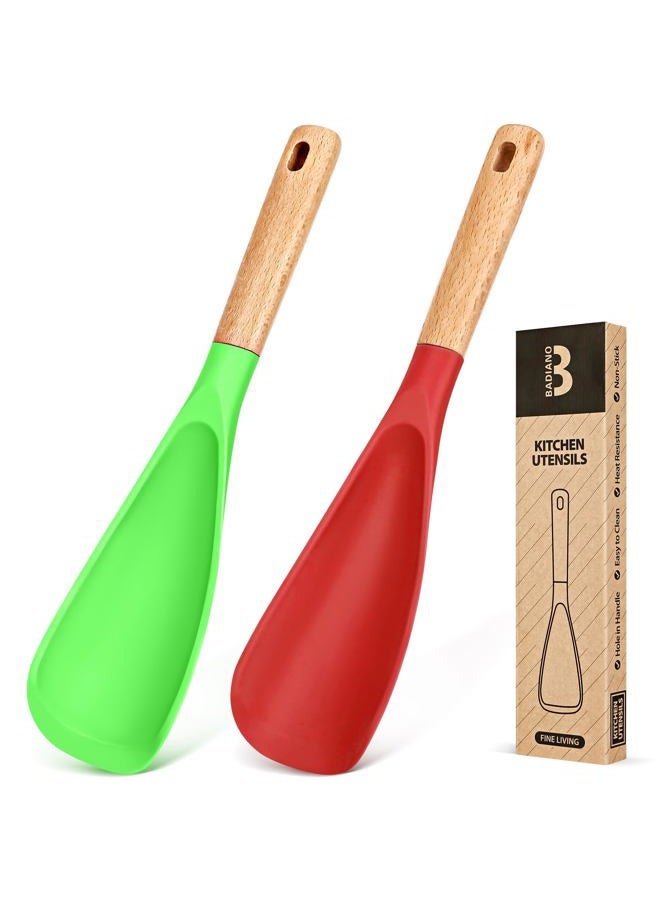 Badiano Cooking Spoon for Nonstick Cookwares, Great for Cooking and Serving Sturdy BPA-Free Matte Silicone, Wood Handle Spoon for Mixing, Scoop, and Scrape (AGR, 11.4 inch) - Image 1