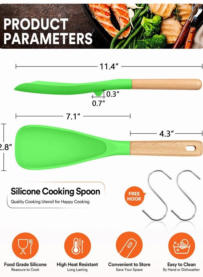Badiano Cooking Spoon for Nonstick Cookwares, Great for Cooking and Serving Sturdy BPA-Free Matte Silicone, Wood Handle Spoon for Mixing, Scoop, and Scrape (AGR, 11.4 inch) - Image 2
