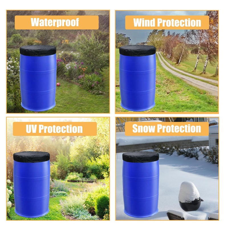Pemaly 55 Gallon Drum Cover,Stretchable Adjustable Drum Cover with Drawstring Water Storage Barrel for Water Rain Barrel and Trash Can Waterproof - Image 3
