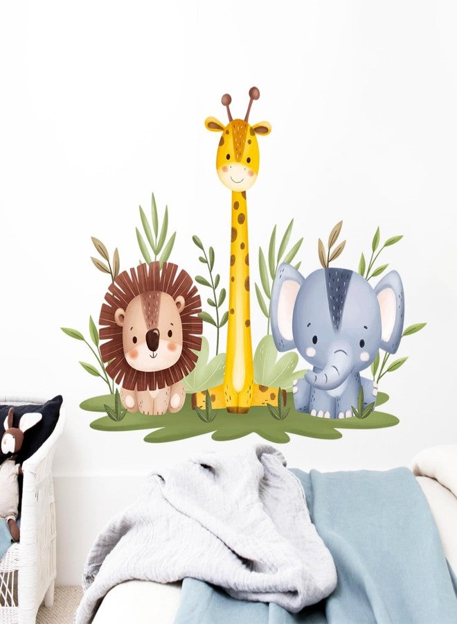 Eutecado Forest Animals Wall Decals Cartoon Jungle Animals Wall Stickers for Kids Room, Cute Giraffe Decor Stickers Elephant Lion Decals Toddler Boy Room Decor for Nursery Classroom - Image 1