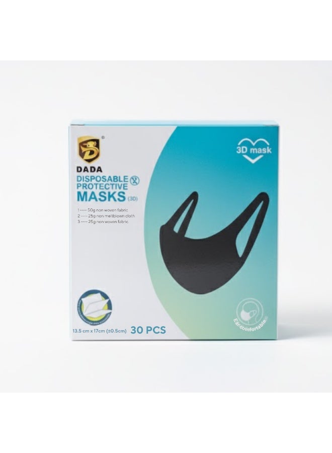 DADA 3D Disposable Protective Face Masks - 30 Pcs | Comfortable & Breathable Multi-Layer Mask for Daily Protection - Image 1
