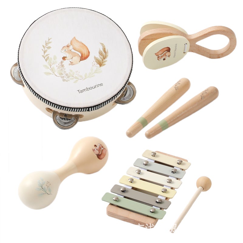 Wooden Educational Musical Toy Set with Squirrel Design for Kids - Sensory and Hearing Development