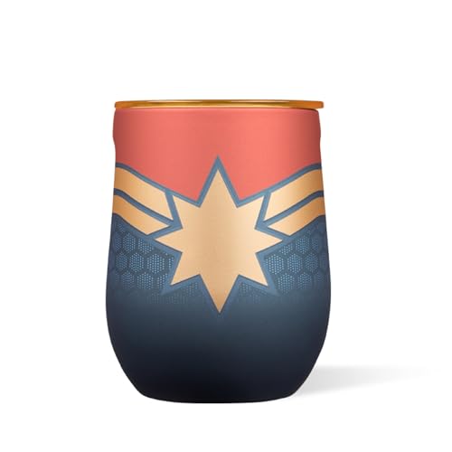 Corkcicle Stemless Insulated Wine Glass Tumbler Beverages Cold 6 Hours Hot 3 Hours Stainless Steel EasyGrip Summer Drinkware Gift Keeps Drinks Ice 12 oz Captain Marvel - Image 1