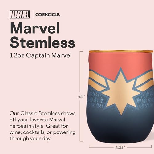 Corkcicle Stemless Insulated Wine Glass Tumbler Beverages Cold 6 Hours Hot 3 Hours Stainless Steel EasyGrip Summer Drinkware Gift Keeps Drinks Ice 12 oz Captain Marvel - Image 3