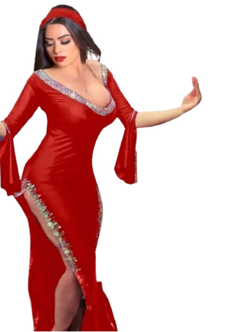 MANIKAN - MANIKAN Oriental Dance dress With Side Slit and Embellished Edgas - Image 1