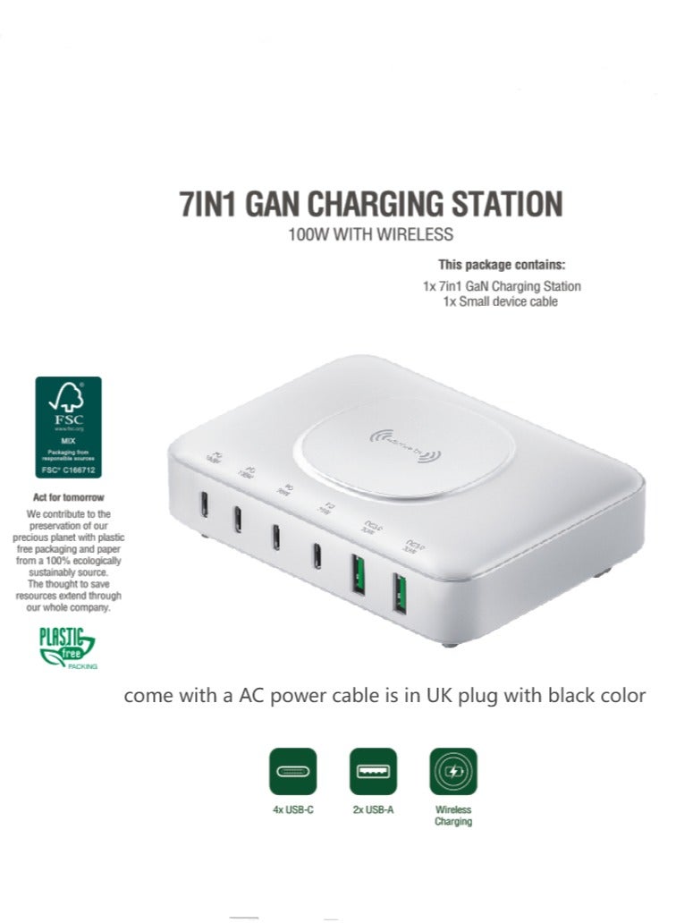 general USB C Charging Station 100W GaN Charger Compact 6 Port USB C Charging Station, Portable USB C Wall Charger Adapter 4 PD USB C and  2 QC USB A Port Suitable for All iPad iPhone 14 13 12 11 Pro Max Ga - Image 2