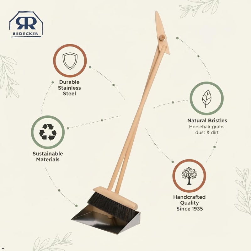 REDECKER Horsehair Broom & Stainless Steel Dust Pan Set - Oiled Beechwood Handles, 35-3/8 Inch - Broom & Dustpan Combo for Home, Kitchen, Outdoor Use - Wooden Broom and Dustpan Set, Made in Germany - Image 2