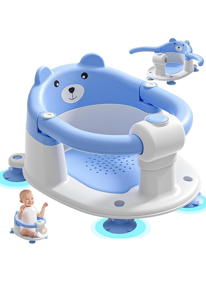Baby Bath Seat For Babies 6 Months & Up Non Slip Toddler Bath Seats For Babies Sitting Up Safe Infant & Newborn Bathtub Chair With 4 Suction Cups & Soft Cushion For Shower (Blue) - Image 1