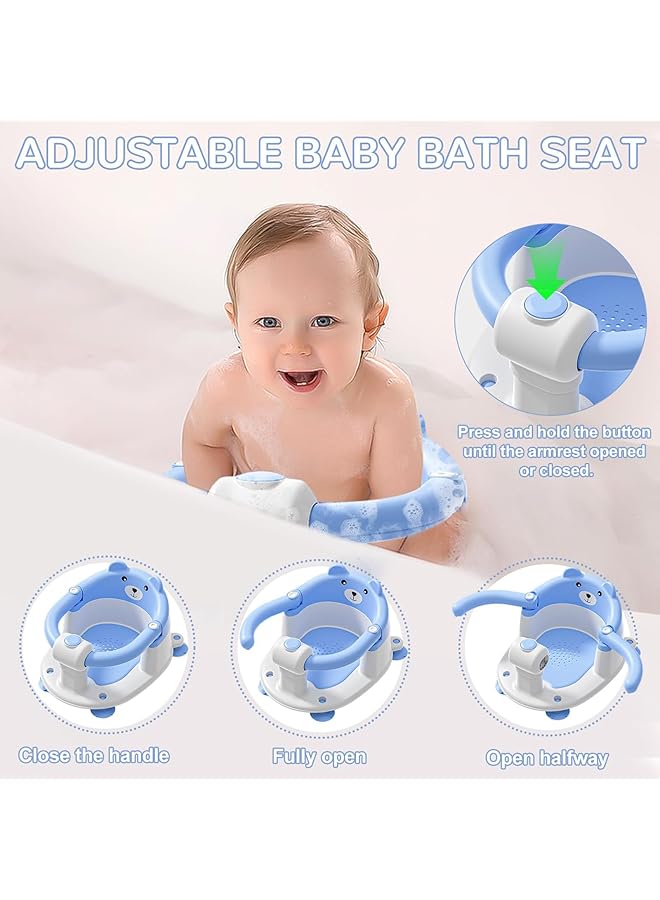 Baby Bath Seat For Babies 6 Months & Up Non Slip Toddler Bath Seats For Babies Sitting Up Safe Infant & Newborn Bathtub Chair With 4 Suction Cups & Soft Cushion For Shower (Blue) - Image 3