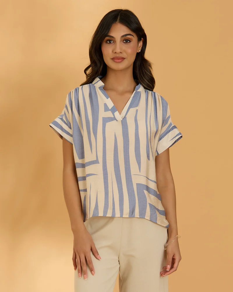 Redtag Women Cream Printed Shirt Blouse