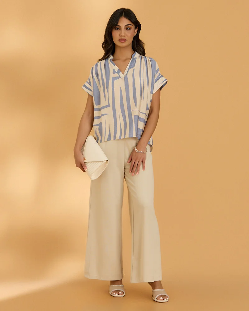 Redtag Women Cream Printed Shirt Blouse