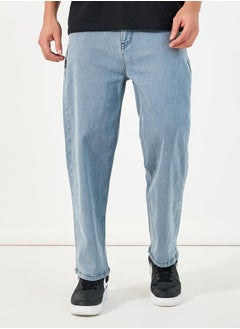 Styli Mid Rise Ice Wash Loose Fit Jeans with Pockets  - Image 1