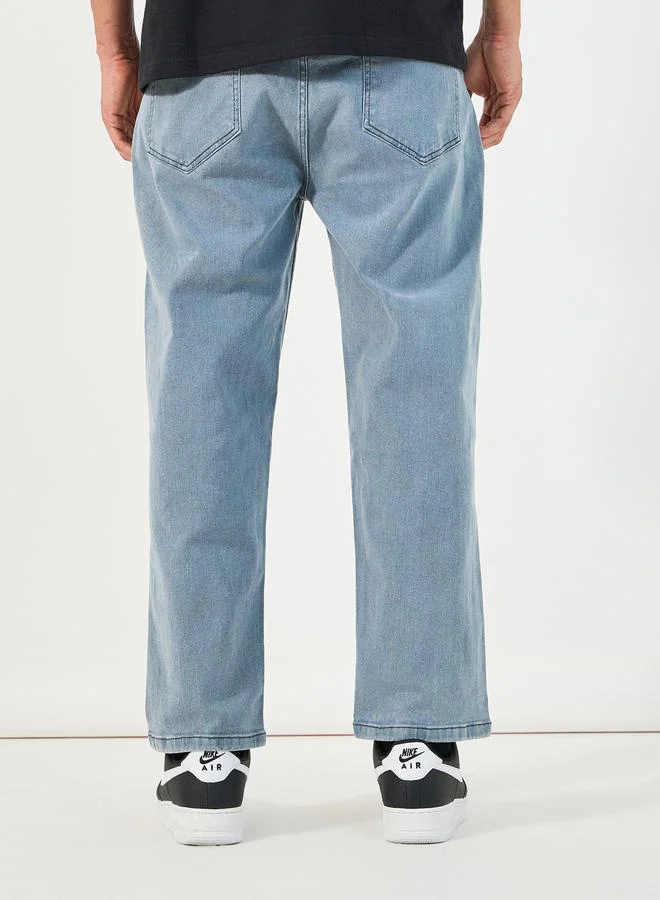 Styli Mid Rise Ice Wash Loose Fit Jeans with Pockets