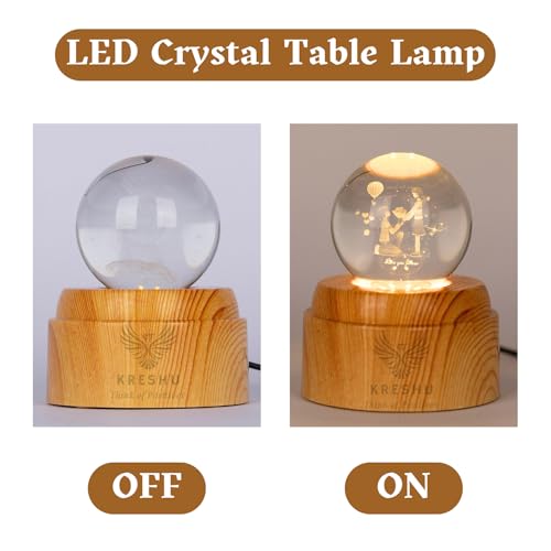 KRESHU Propose 3D Crystal Rotating Glass Ball Dimmable Warm LED Light Wooden Stand Luminous USB Cable Decoration Night Lights for Art Home Decoration Birthday Gift (Pack of 1) - Image 4
