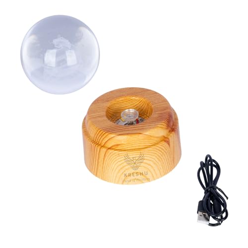 KRESHU Propose 3D Crystal Rotating Glass Ball Dimmable Warm LED Light Wooden Stand Luminous USB Cable Decoration Night Lights for Art Home Decoration Birthday Gift (Pack of 1) - Image 3