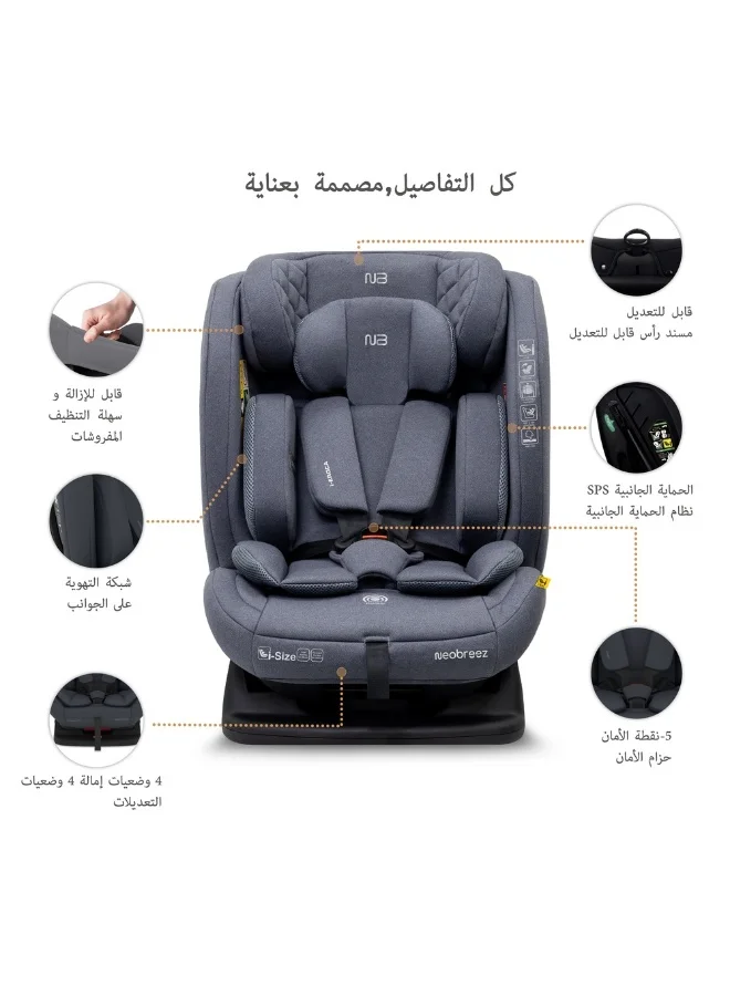 neobreez I-EROCA All-In-One Convertible Travel Baby Toddler Kids Child Boys Girls Car Seat, I-Size ECER129, Recline&Adjustable, Memory Foam, Injection Mold, Forward&Rear Facing, 0-36 Kg, 0-12Yrs, Group 0/1/2/3