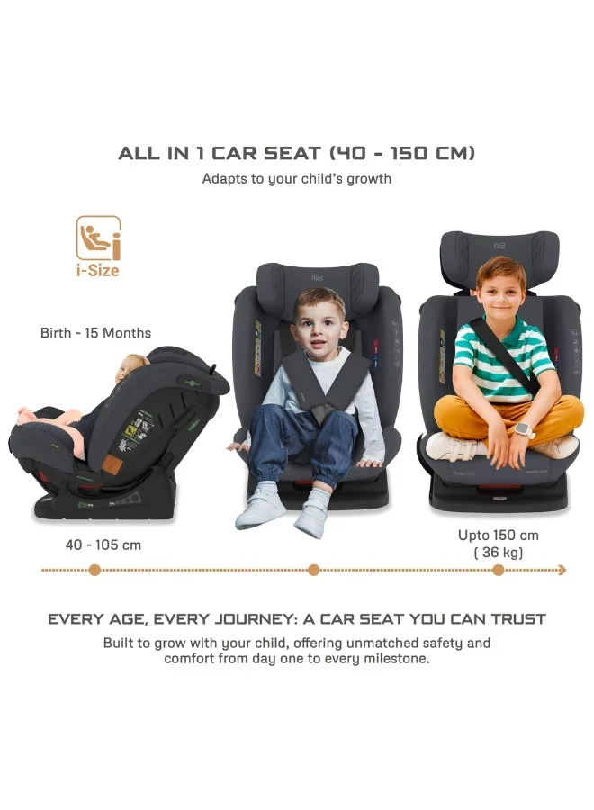 neobreez I-EROCA All-In-One Convertible Travel Baby Toddler Kids Child Boys Girls Car Seat, I-Size ECER129, Recline&Adjustable, Memory Foam, Injection Mold, Forward&Rear Facing, 0-36 Kg, 0-12Yrs, Group 0/1/2/3