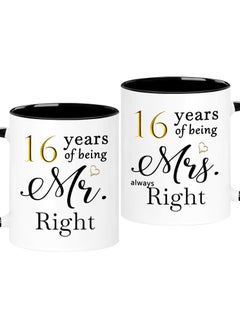 SHOP NEW ARRIVALS 16 Year Anniversary Coffee Mugs Set of 2, 16 Years of Being Mr Right/Mrs Always Right, 16th Wedding Anniversary Decorations Gifts Presents Cups for Couple Parents Grandparents  - Image 1