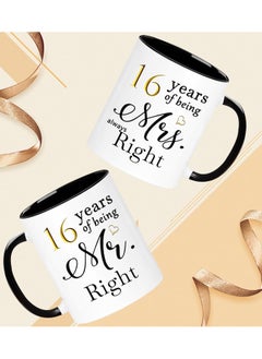 SHOP NEW ARRIVALS 16 Year Anniversary Coffee Mugs Set of 2, 16 Years of Being Mr Right/Mrs Always Right, 16th Wedding Anniversary Decorations Gifts Presents Cups for Couple Parents Grandparents  - Image 2