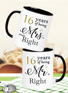 SHOP NEW ARRIVALS 16 Year Anniversary Coffee Mugs Set of 2, 16 Years of Being Mr Right/Mrs Always Right, 16th Wedding Anniversary Decorations Gifts Presents Cups for Couple Parents Grandparents  - Image 3