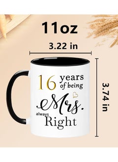 SHOP NEW ARRIVALS 16 Year Anniversary Coffee Mugs Set of 2, 16 Years of Being Mr Right/Mrs Always Right, 16th Wedding Anniversary Decorations Gifts Presents Cups for Couple Parents Grandparents  - Image 4