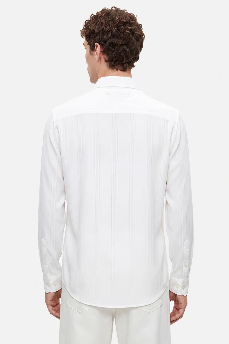 SNITCH White Striped Long Sleeve Slim Fit Casual Shirt