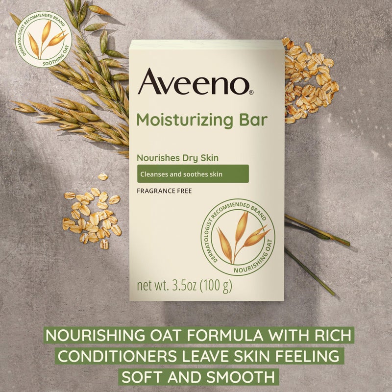 Aveeno Gentle Moisturizing Face Cleansing Bar, Daily Facial Cleanser Bar with Nourishing Oat for Dry Skin, Gently Cleanses & Soothes Skin, Non-Comedogenic & Fragrance-Free, 3.5 oz (Pack Of 8) - Image 2