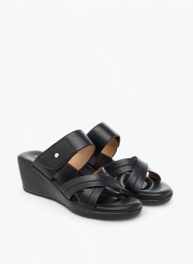 Flora Bella By Shoexpress Women Monogram Print Slip-On Sandals with Wedge Heel