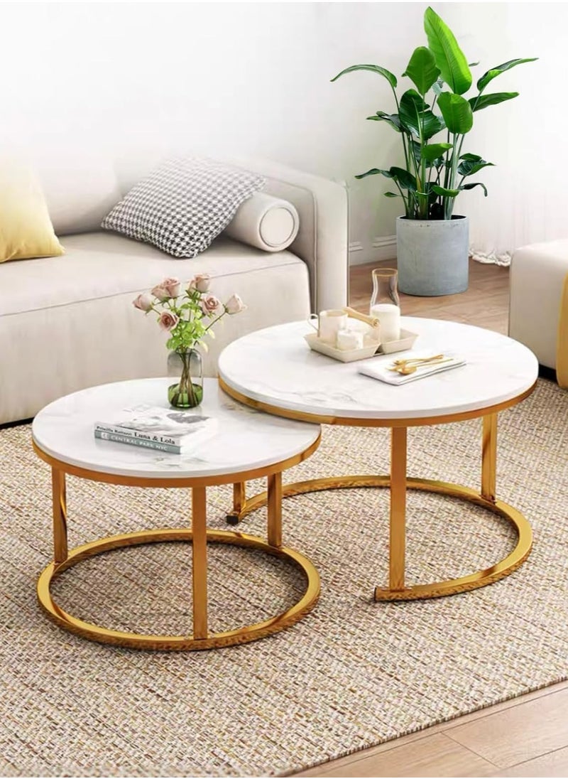 DubaiGallery Coffee Table Set of 2, Living Room Table Round, Living Room Table Gold, Coffee Table Gold Marble for Living Room and Bedroom Tables, Coffee Tables, Living Room Coffee Tables, Home Furniture  - Image 2