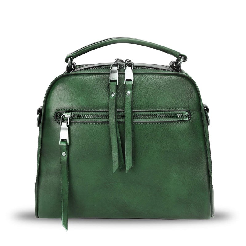 LRTO Genuine Leather Satchel Purse for Women Retro Cowhide Handmade Top Handle Handbag Designer Crossbody Bags (Green) - Image 3