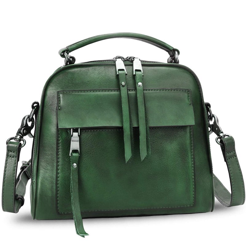 LRTO Genuine Leather Satchel Purse for Women Retro Cowhide Handmade Top Handle Handbag Designer Crossbody Bags (Green) - Image 2