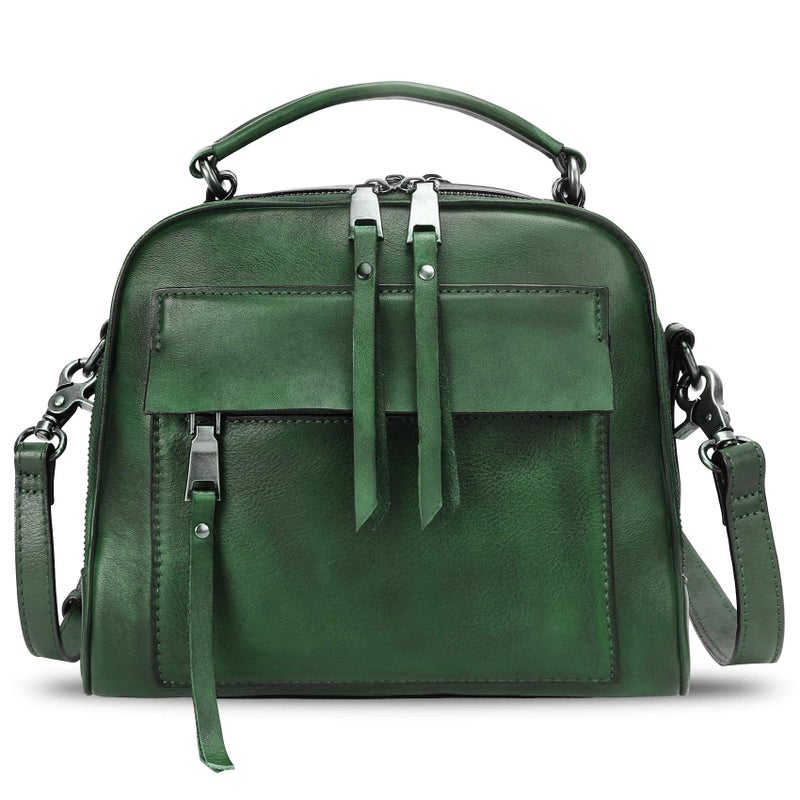 LRTO Genuine Leather Satchel Purse for Women Retro Cowhide Handmade Top Handle Handbag Designer Crossbody Bags (Green) - Image 1