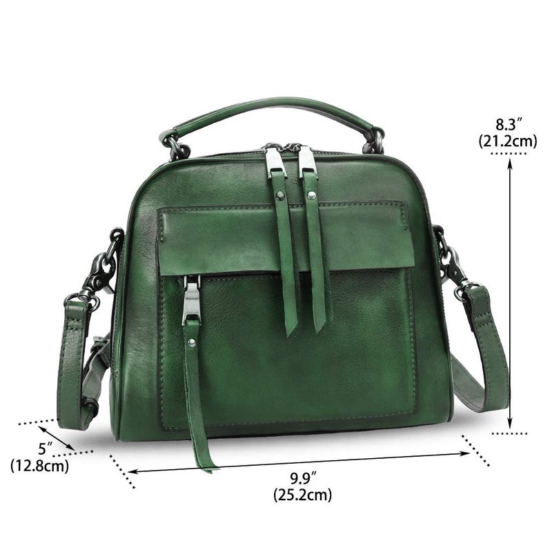 LRTO Genuine Leather Satchel Purse for Women Retro Cowhide Handmade Top Handle Handbag Designer Crossbody Bags (Green) - Image 5