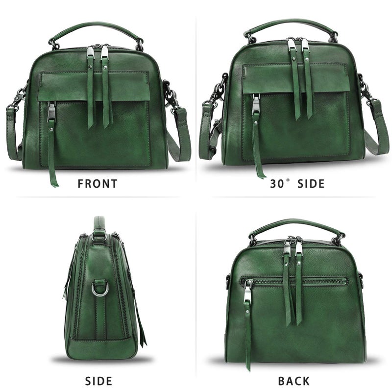 LRTO Genuine Leather Satchel Purse for Women Retro Cowhide Handmade Top Handle Handbag Designer Crossbody Bags (Green) - Image 4